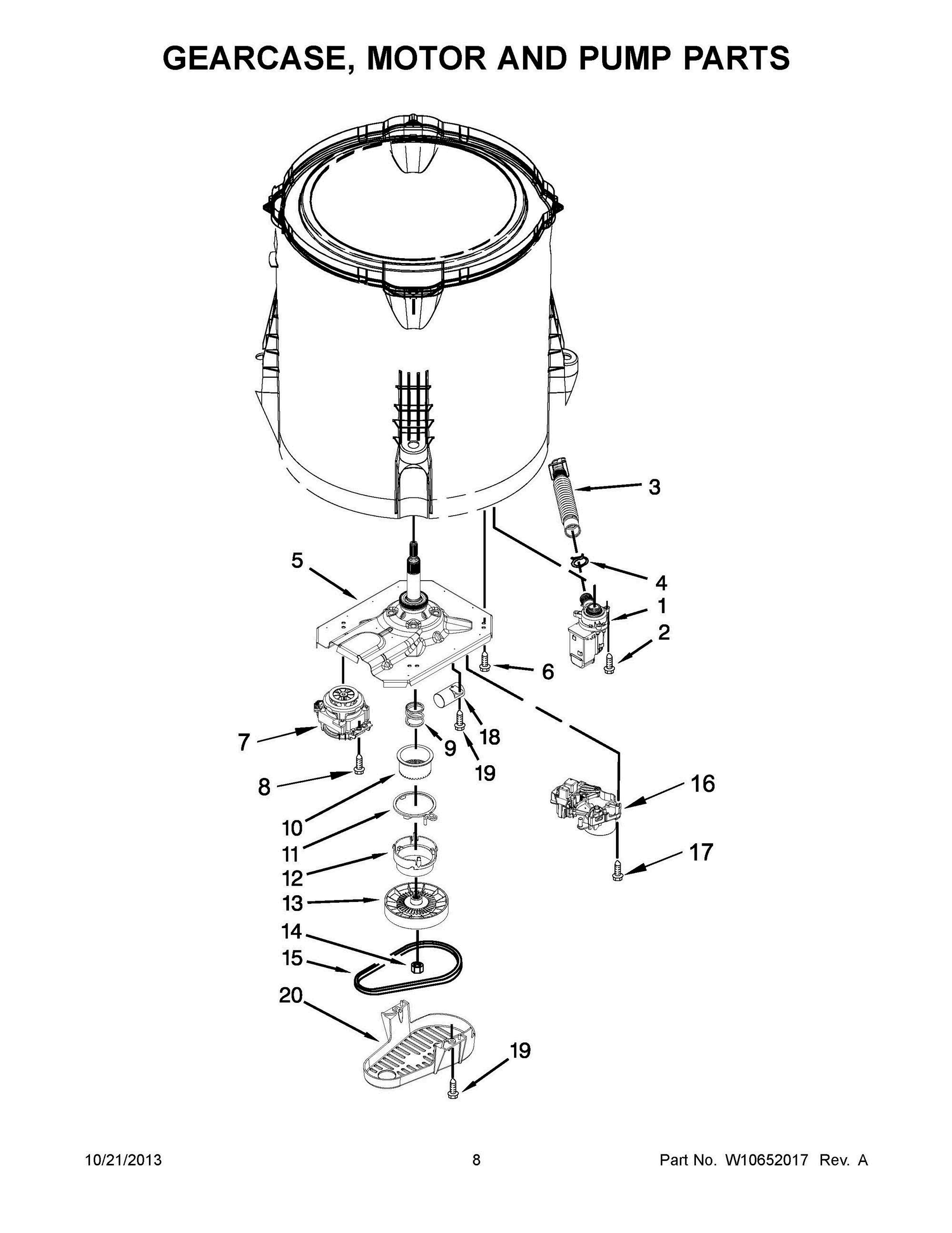 05 - GEARCASE, MOTOR AND PUMP PARTS Diagram and Parts List for RTW4641BQ0  Whirlpool Washer