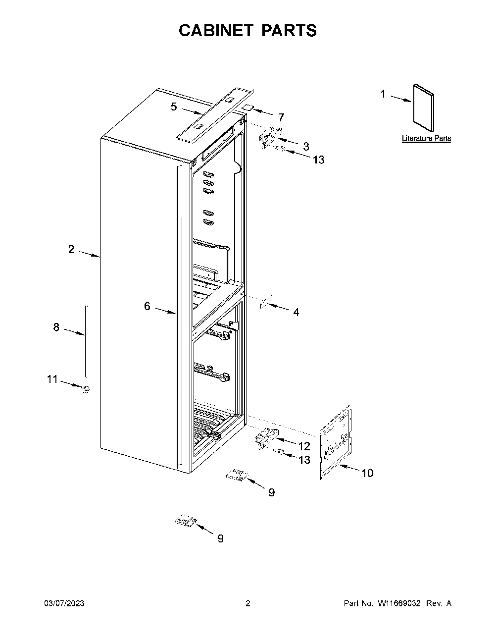 Cabinet Parts Diagram and Parts List for KBBX104EPA04  KitchenAid Refrigerator