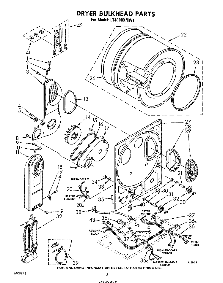 DRYER BULKHEAD Diagram and Parts List for LT4900XMW1  Whirlpool Washer Dryer Combo