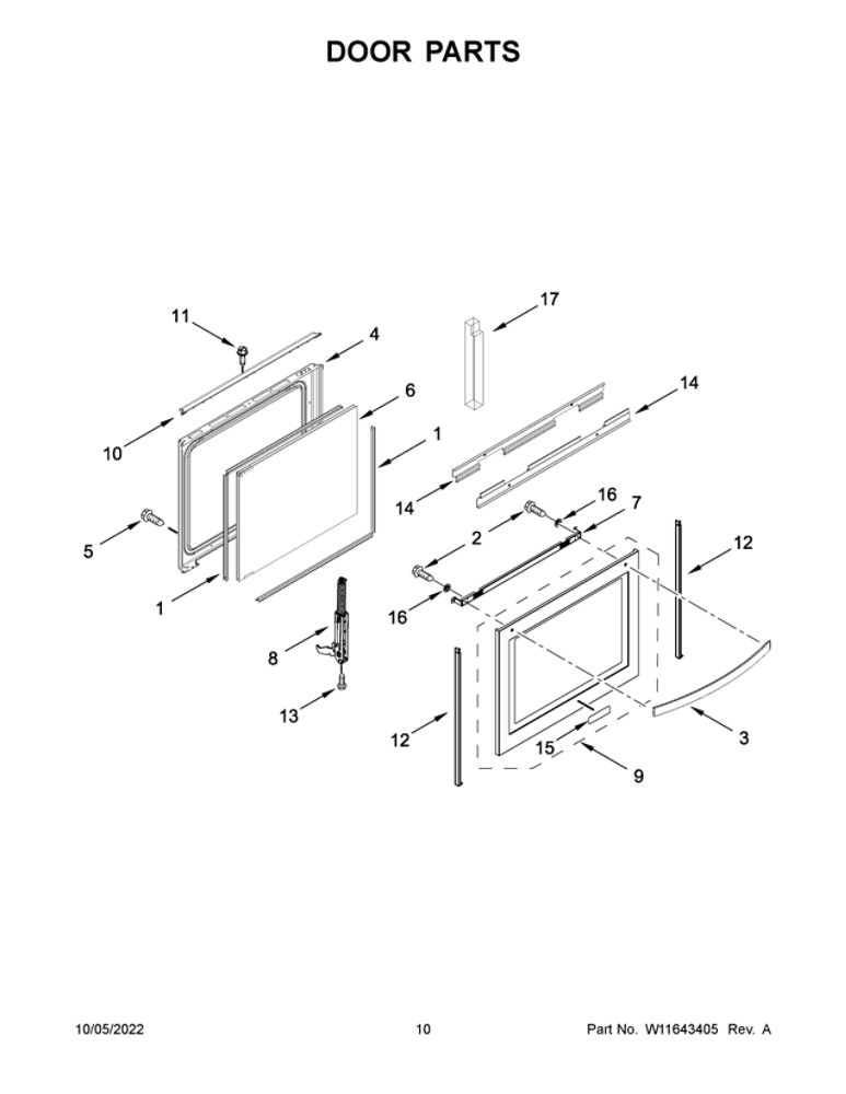 Door Parts Diagram and Parts List for WFG775H0HZ5  Whirlpool Range
