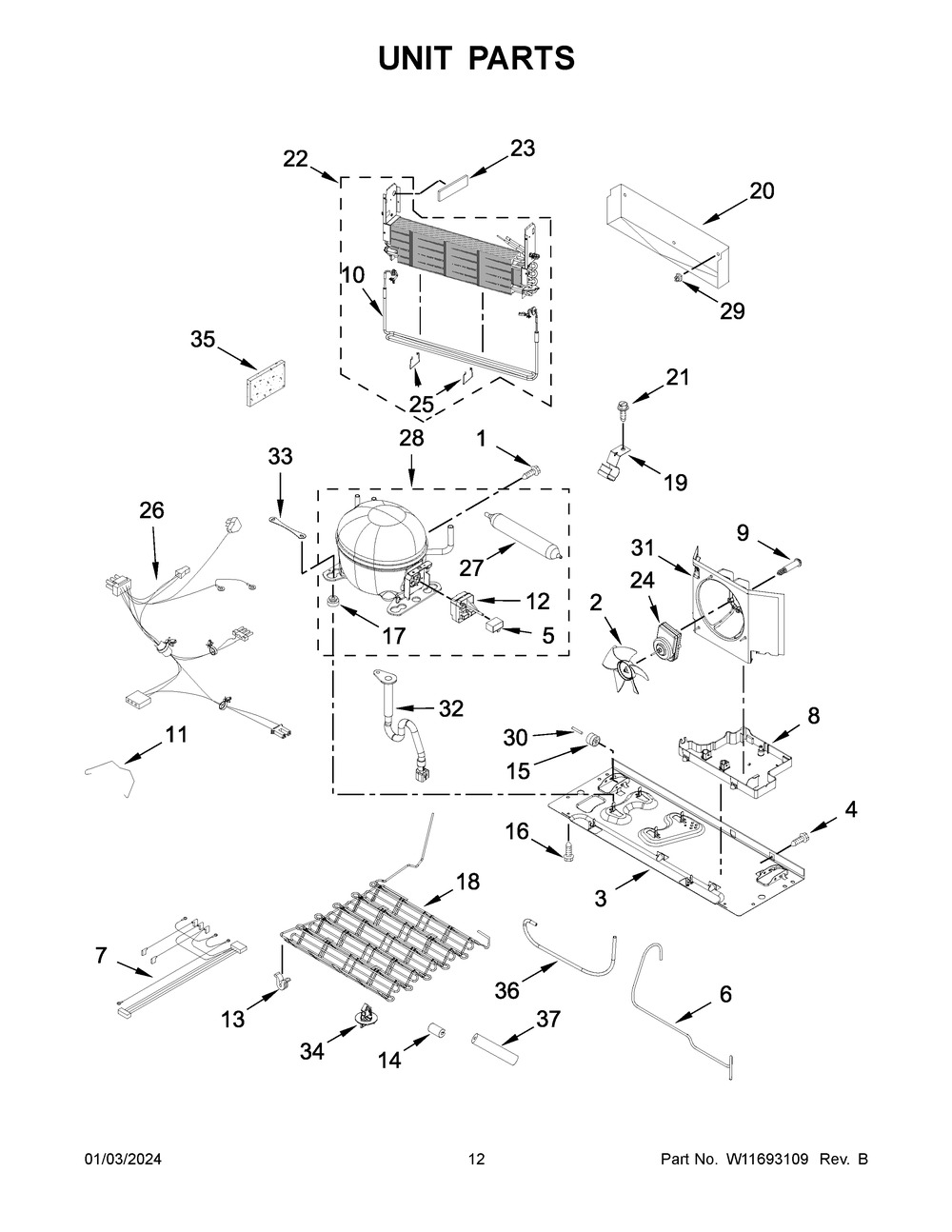Unit Parts Diagram and Parts List for KRFF302ESS07  KitchenAid Refrigerator