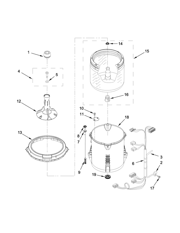 Basket And Tub Parts Diagram and Parts List for WTW4715EW0  Whirlpool Washer