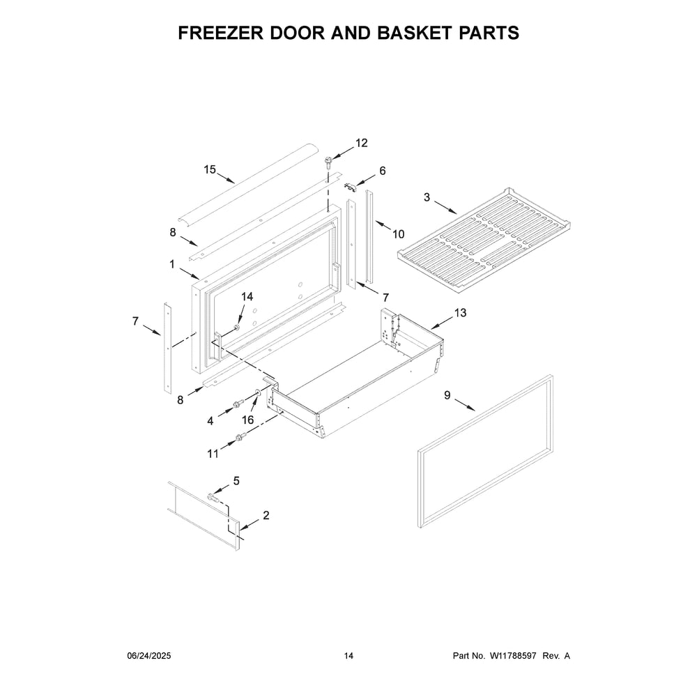 Freezer Door And Basket Parts Diagram and Parts List for KBFN502EPA06  KitchenAid Refrigerator