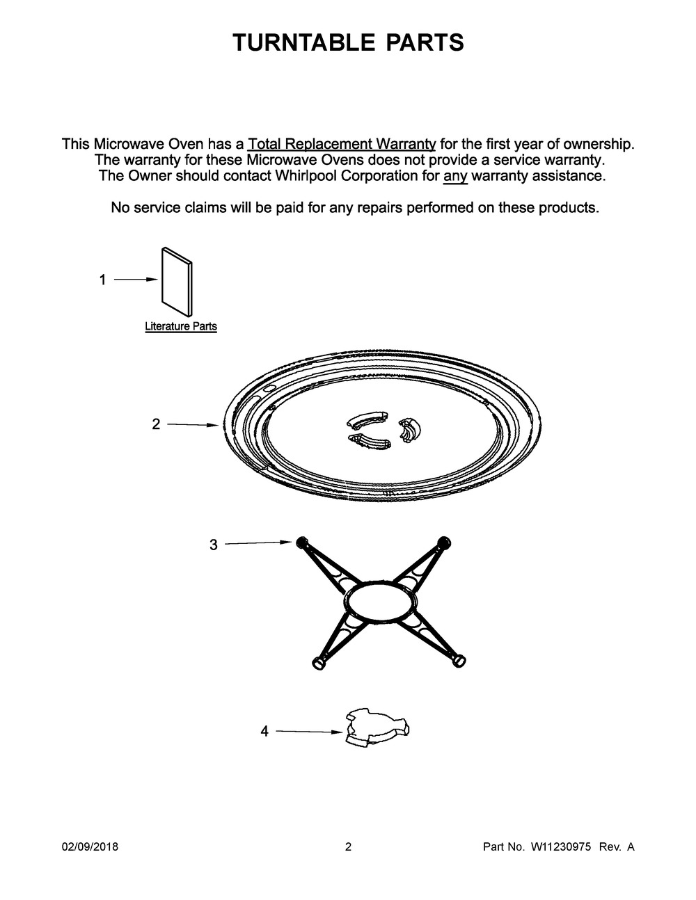 Turntable Parts Diagram and Parts List for WMC20005YB1  Whirlpool Microwave