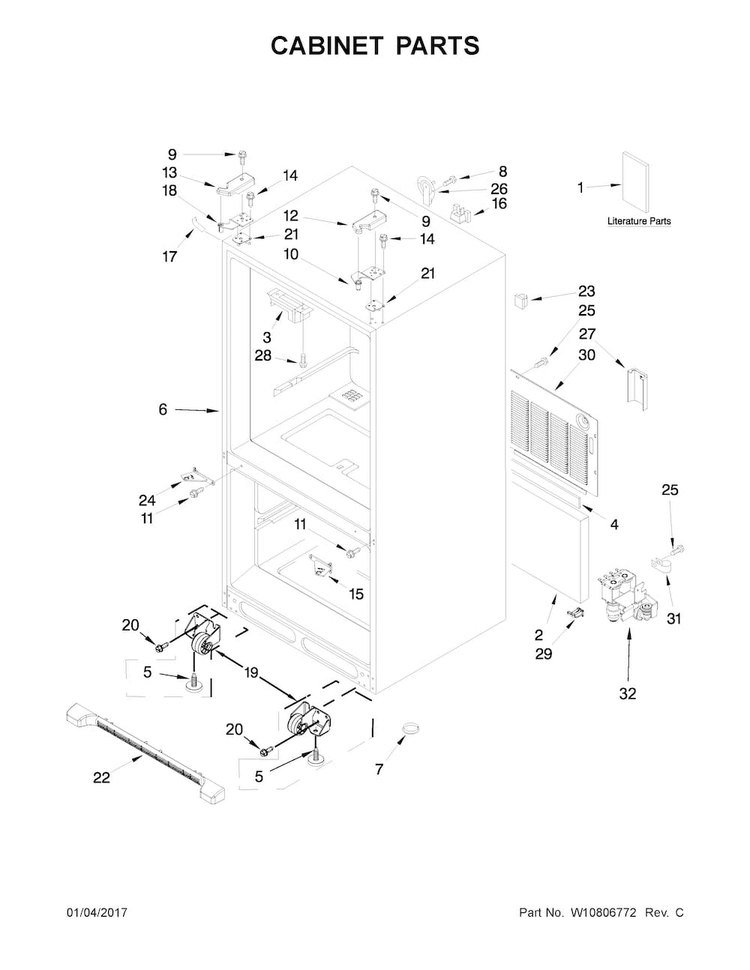Cabinet Parts Diagram and Parts List for KRFC302EPA00  KitchenAid Refrigerator