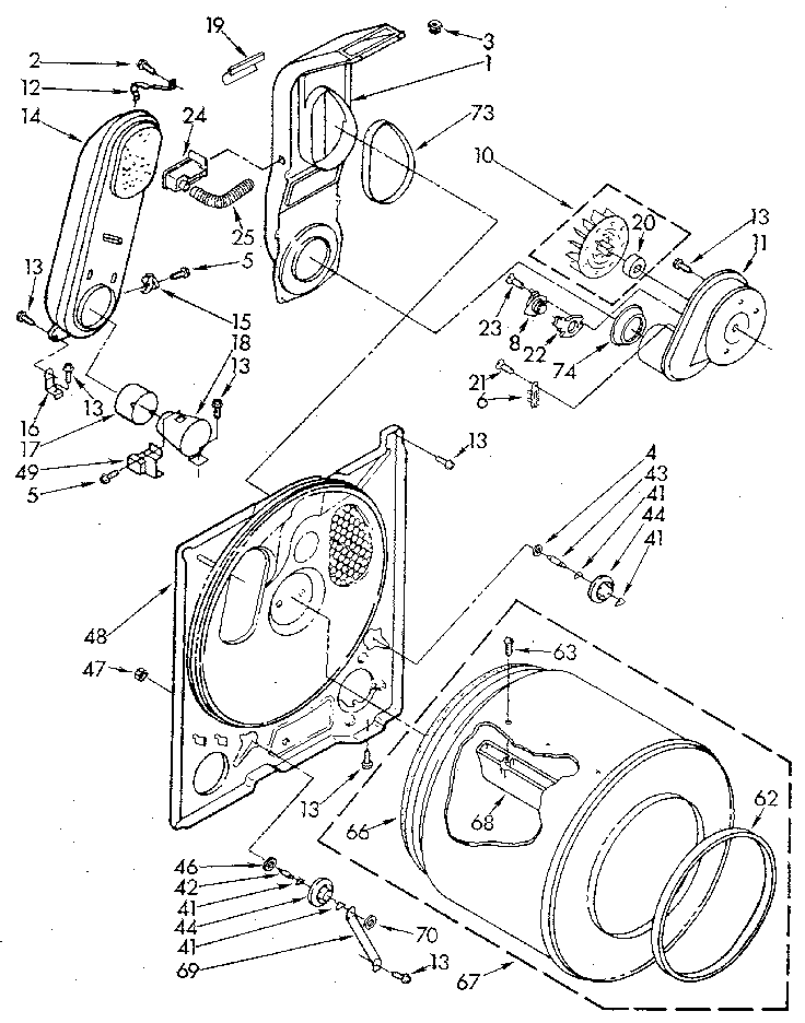 Bulkhead Diagram and Parts List for LG5801XSN0  Whirlpool Dryer