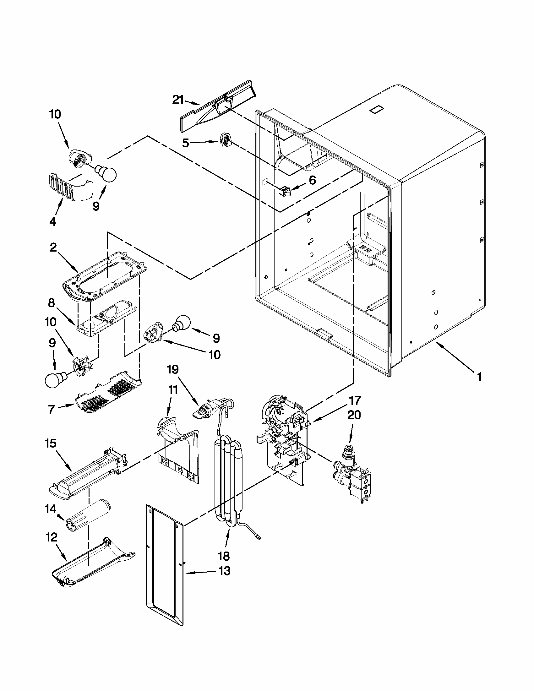 Refrigerator Liner Parts Diagram and Parts List for 59679549013  Kenmore Refrigerator