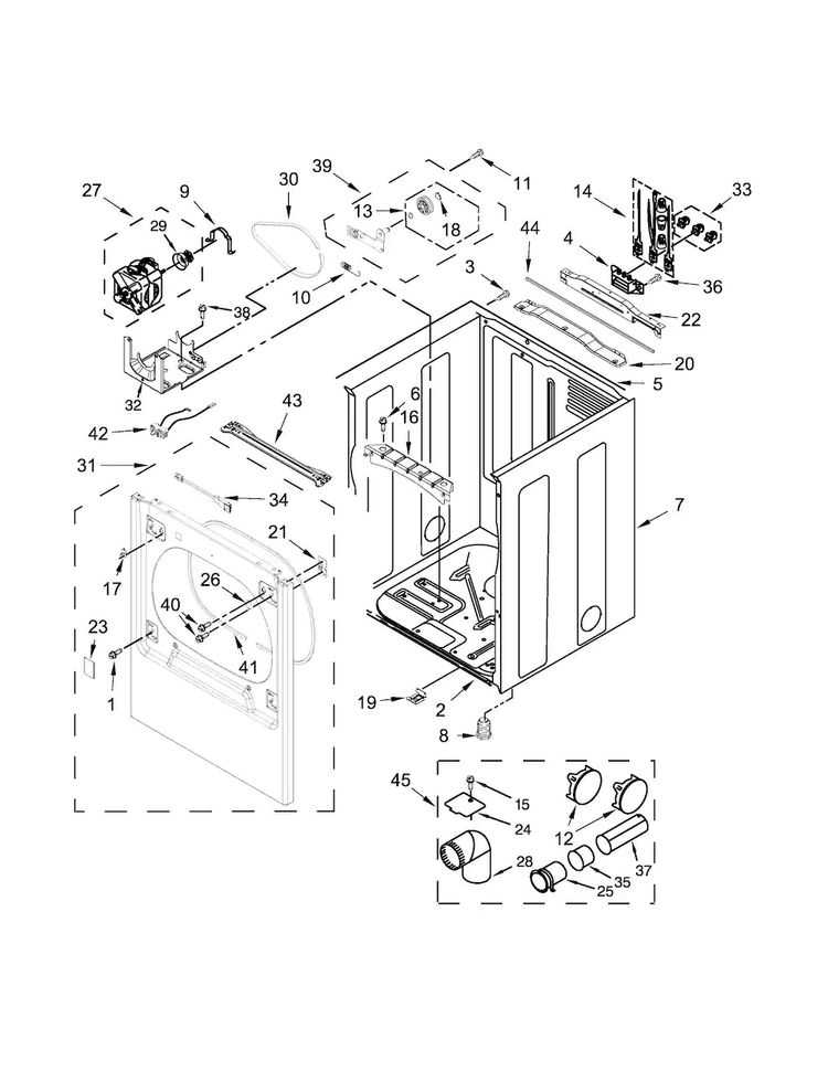 Cabinet Parts Diagram and Parts List for 11068132410  Kenmore Dryer