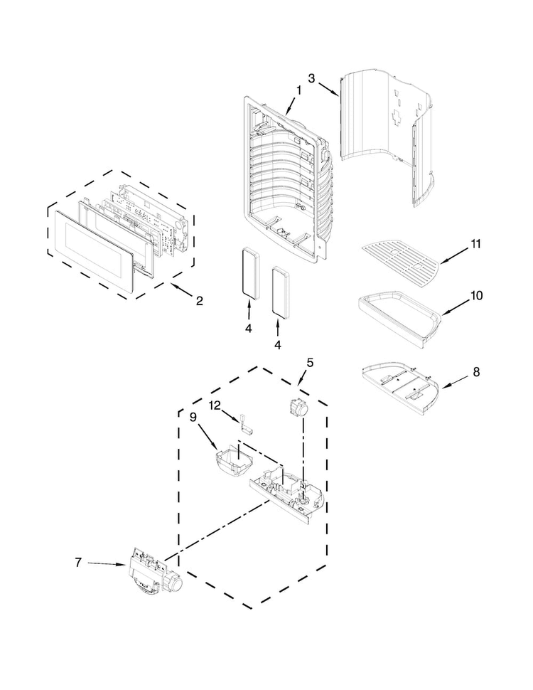 Dispenser Front Parts Diagram and Parts List for KFIS29PBMS01  KitchenAid Refrigerator