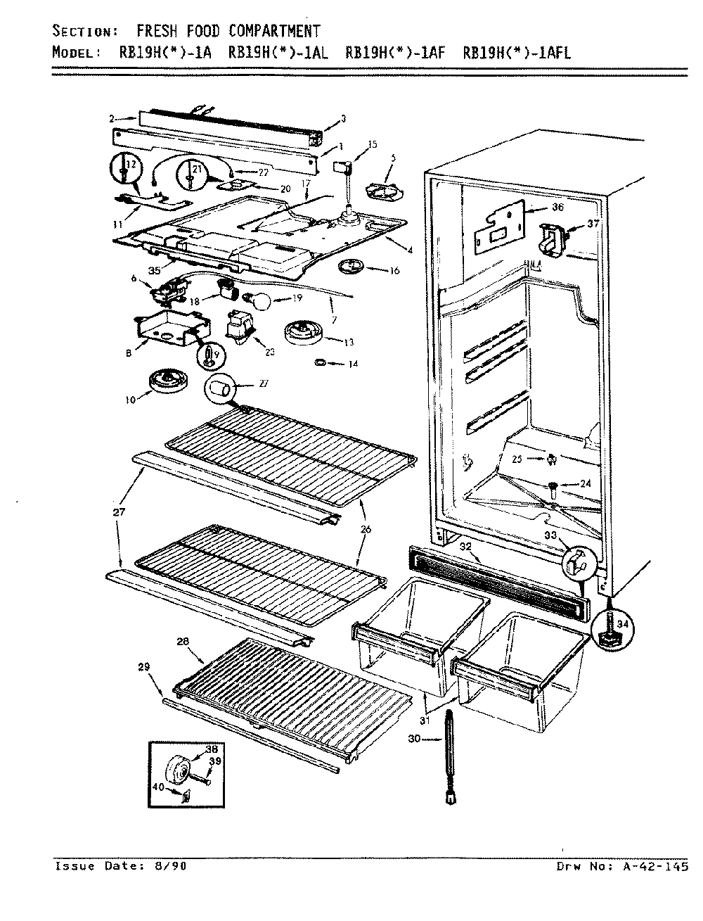 03 - Fresh Food Compartment Diagram and Parts List for RB19HA-1A  Whirlpool Refrigerator