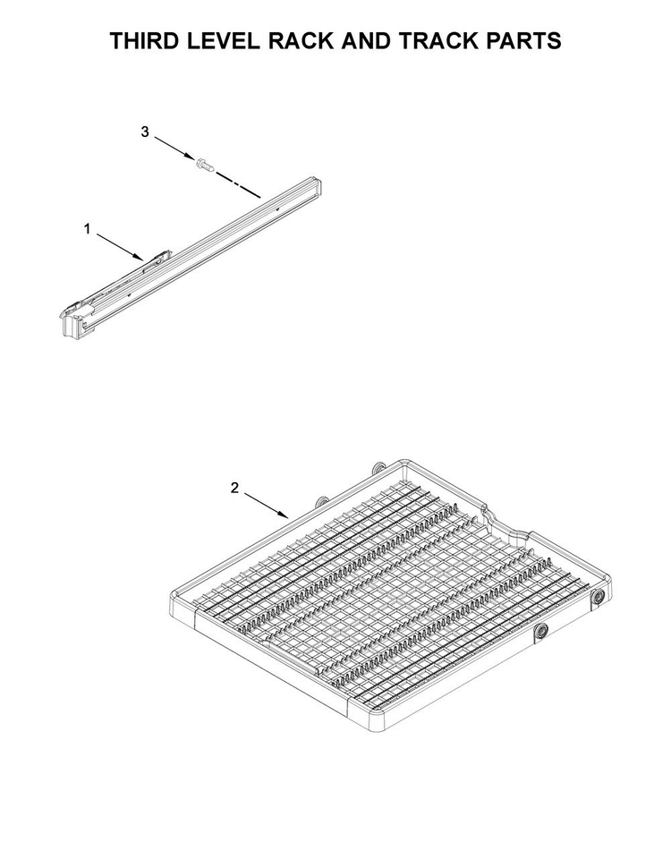 Third Level Rack And Track Parts Diagram and Parts List for WDT970SAHZ0  Whirlpool Dishwasher