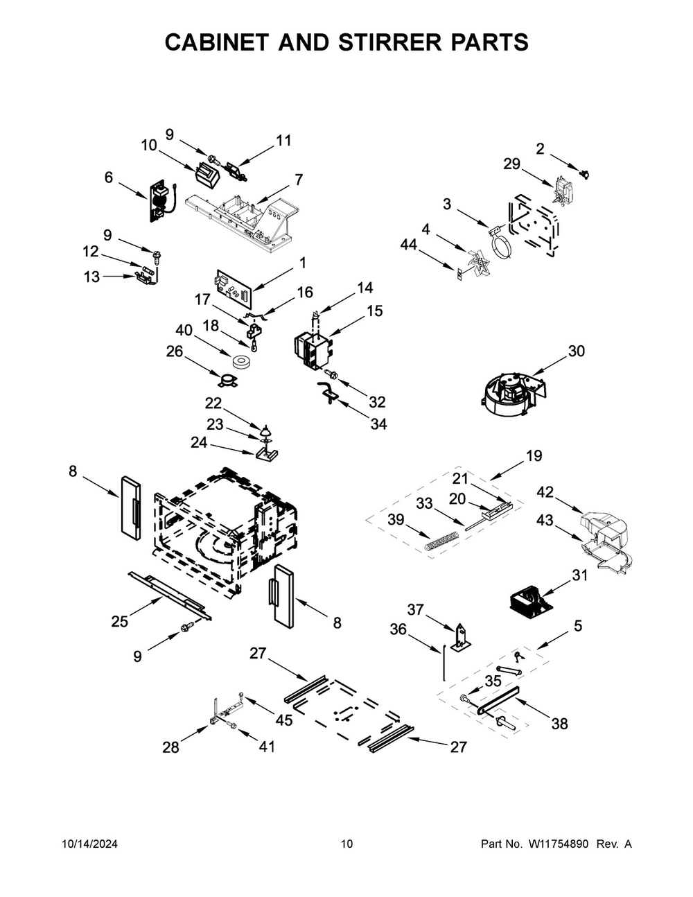 06 - Cabinet And Stirrer Parts Diagram and Parts List for KOEC530PPS03  Whirlpool Microwave Oven Combo