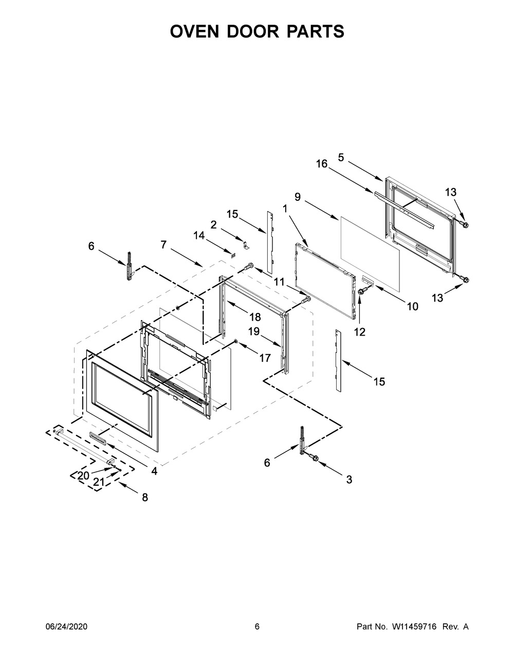 Oven Door Parts Diagram and Parts List for KOST100ESS04  Whirlpool Microwave Oven Combo