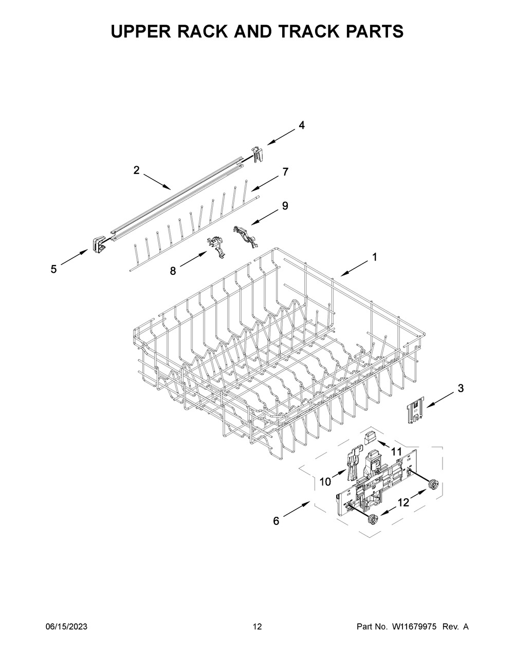 Upper Rack And Track Parts Diagram and Parts List for WDT750SAKB2  Whirlpool Dishwasher