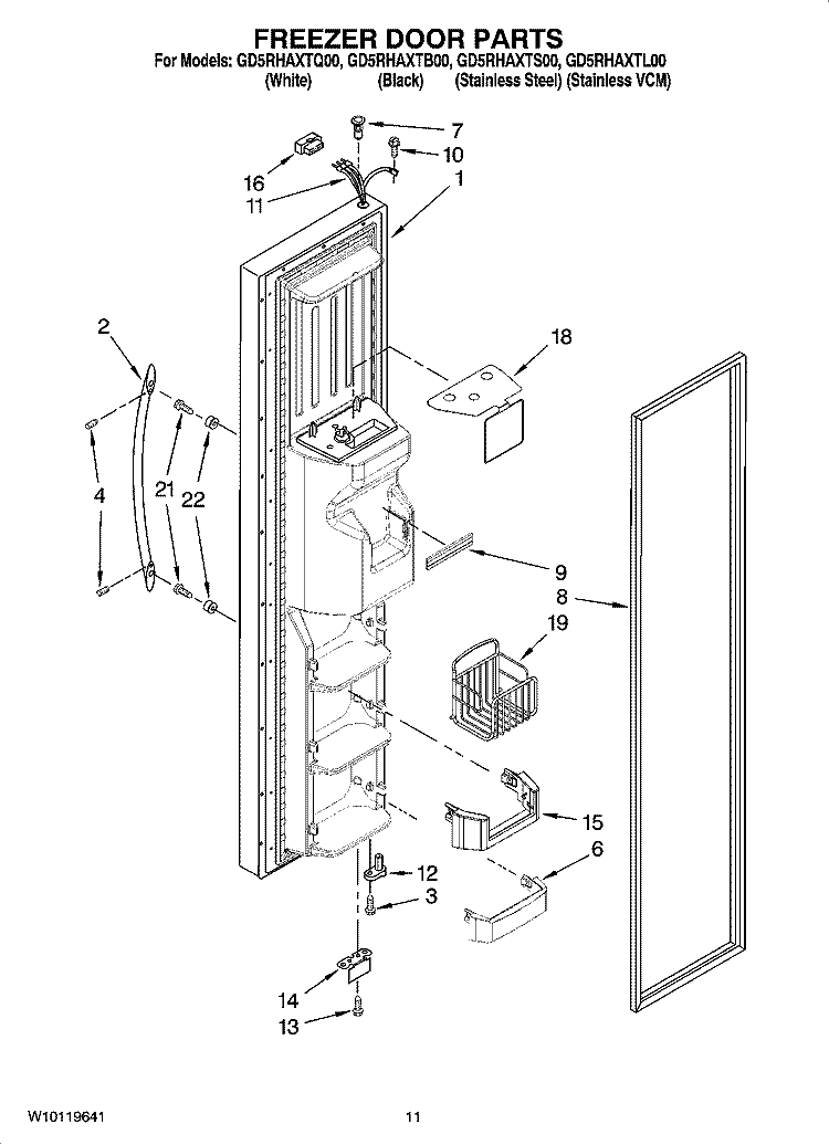 FREEZER DOOR PARTS Diagram and Parts List for GD5RHAXTS00  Whirlpool Refrigerator