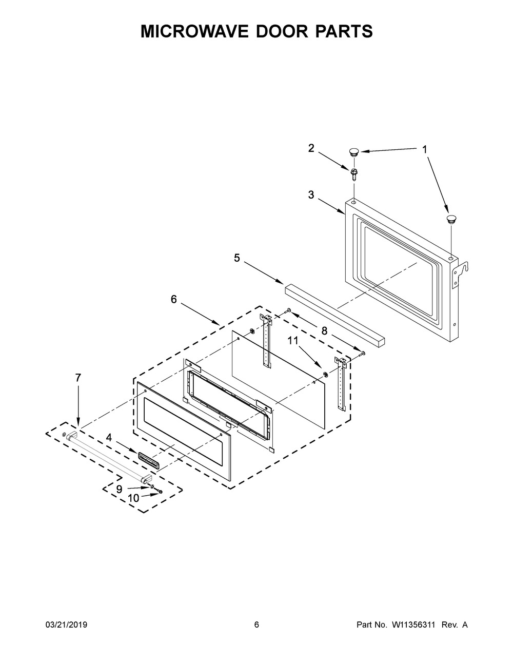 Microwave Door Parts Diagram and Parts List for KMBP100EBS02  Whirlpool Microwave