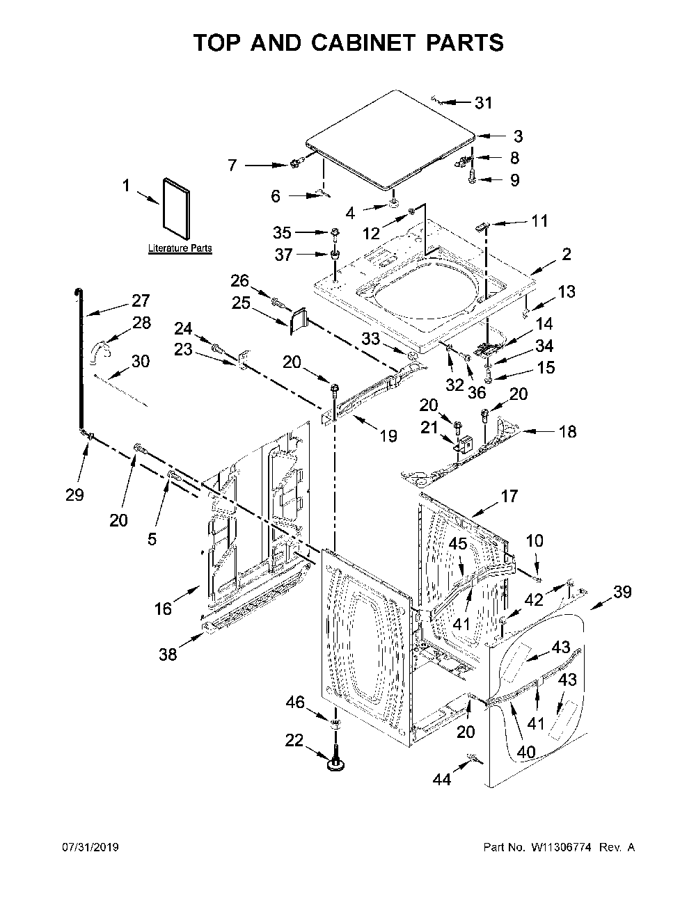 Top and cabinet parts Diagram and Parts List for 11027022711  Kenmore Washer
