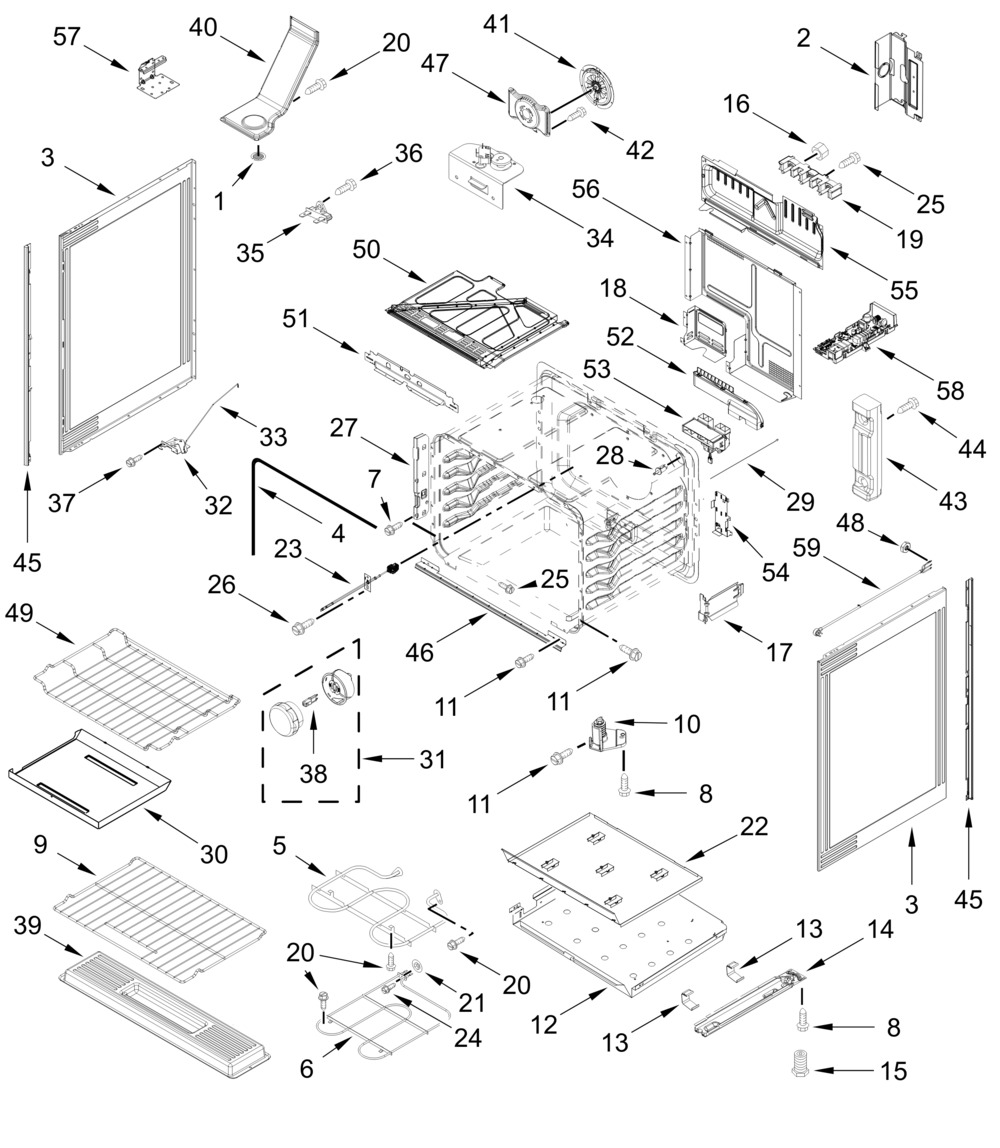 Chassis Parts Diagram and Parts List for YKSES530SPS0  Whirlpool Range