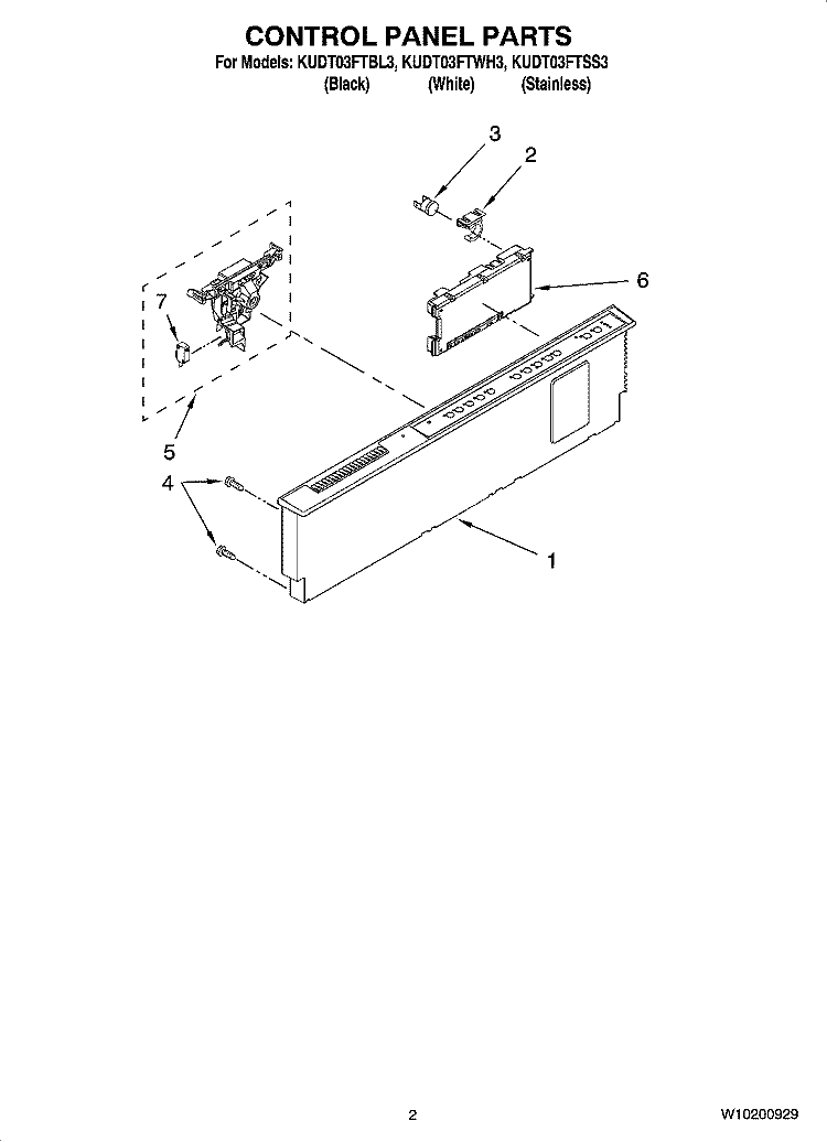 CONTROL PANEL PARTS Diagram and Parts List for KUDT03FTSS3  KitchenAid Dishwasher