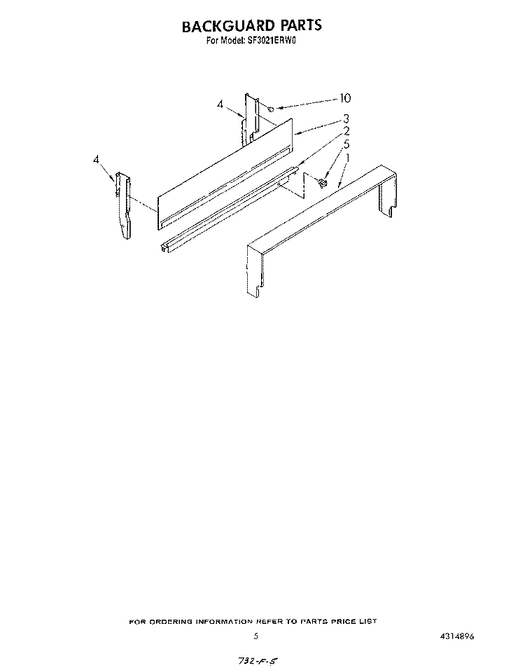 BACKGUARD Diagram and Parts List for SF3021ERW0  Whirlpool Range