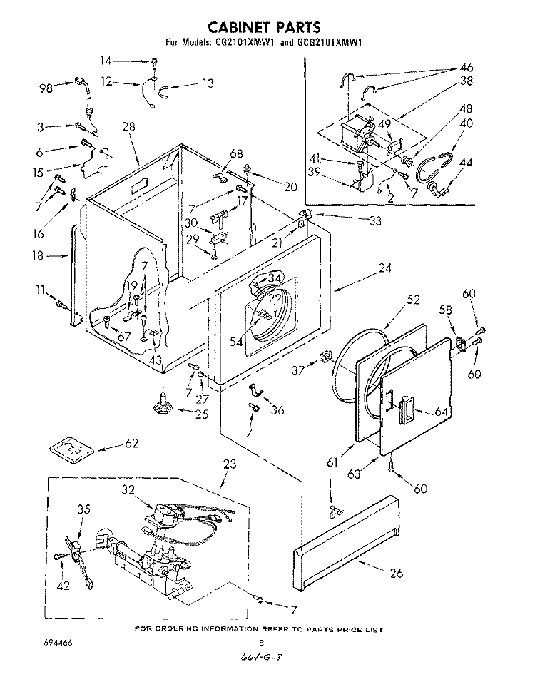 CABINET Diagram and Parts List for GCG2101XMW1  Whirlpool Dryer