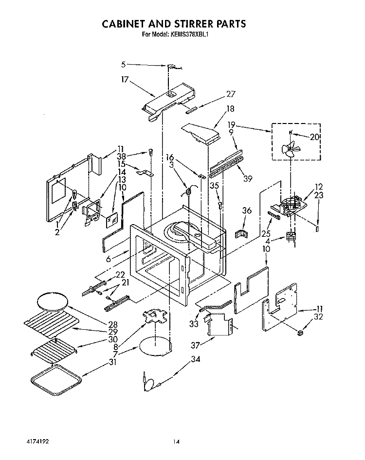 CABINET AND STIRRER, OPTIONAL Diagram and Parts List for KEMS378XWH1  KitchenAid Wall Oven