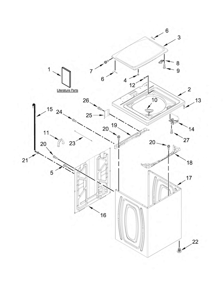 Top And Cabinet Parts Diagram and Parts List for 7MWTW1950EW0  Whirlpool Washer