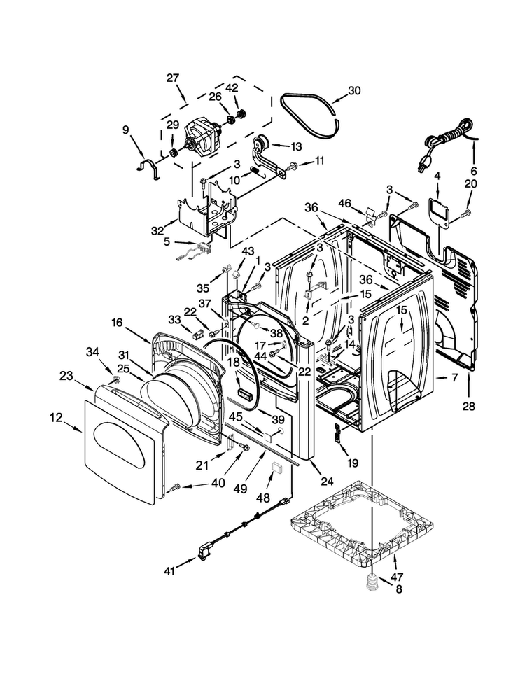 Cabinet Parts Diagram and Parts List for WGD8500BR0  Whirlpool Dryer