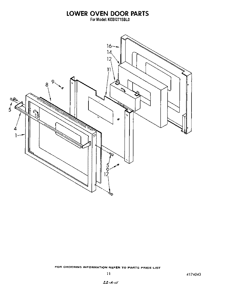 LOWER OVEN DOOR Diagram and Parts List for KEBI271SBL0  KitchenAid Wall Oven