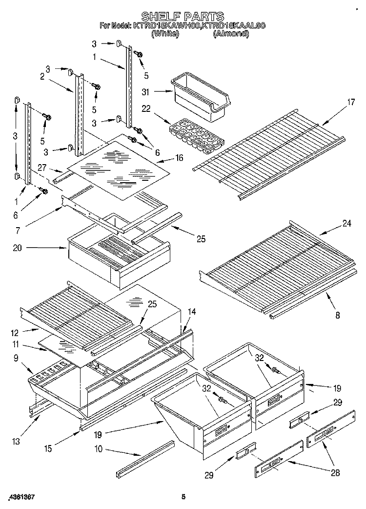 SHELF, LIT/OPTIONAL Diagram and Parts List for KTRD18KAAL00  Whirlpool Refrigerator