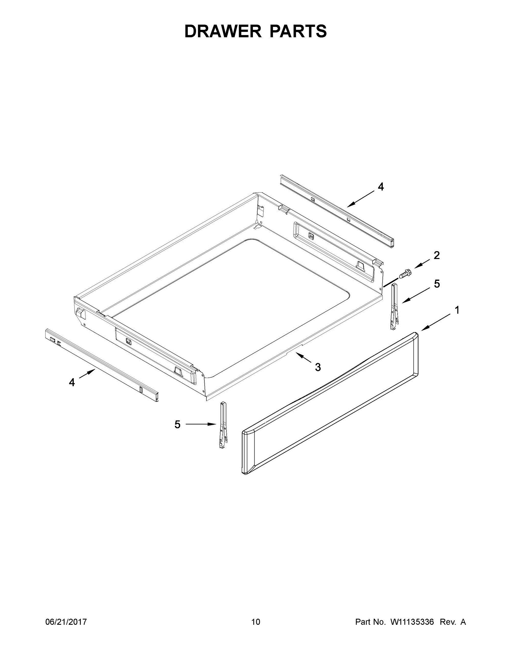 06 - DRAWER PARTS Diagram and Parts List for YKFEG500EBL2  Whirlpool Range