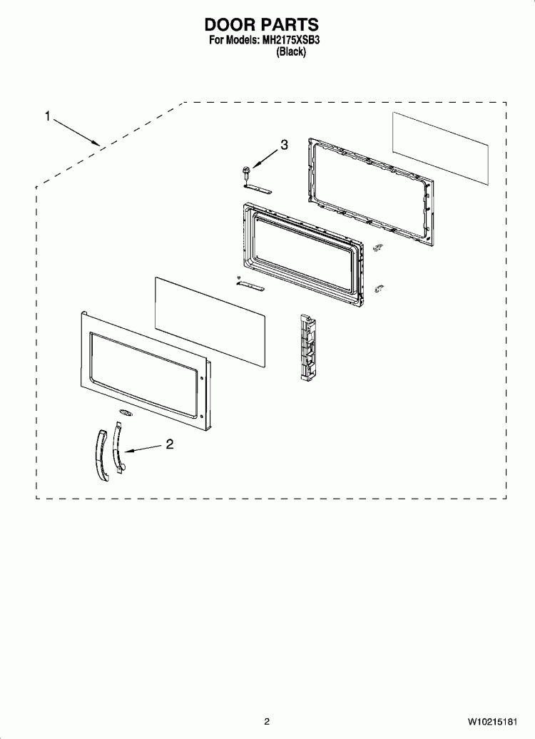 DOOR PARTS Diagram and Parts List for MH2175XSB3  Whirlpool Microwave