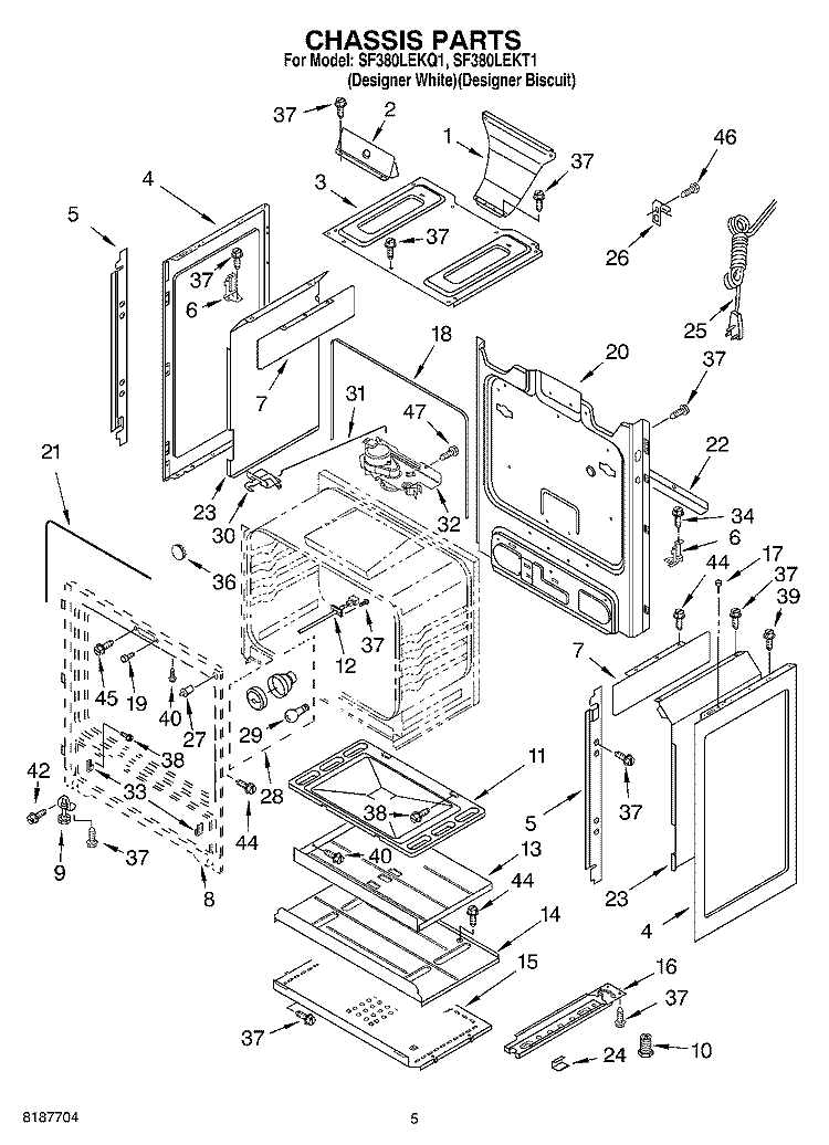 CHASSIS PARTS Diagram and Parts List for SF380LEKQ1  Whirlpool Range