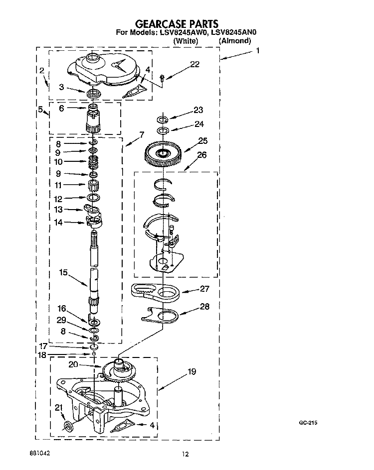 GEARCASE Diagram and Parts List for LSV8245AW0  Whirlpool Washer