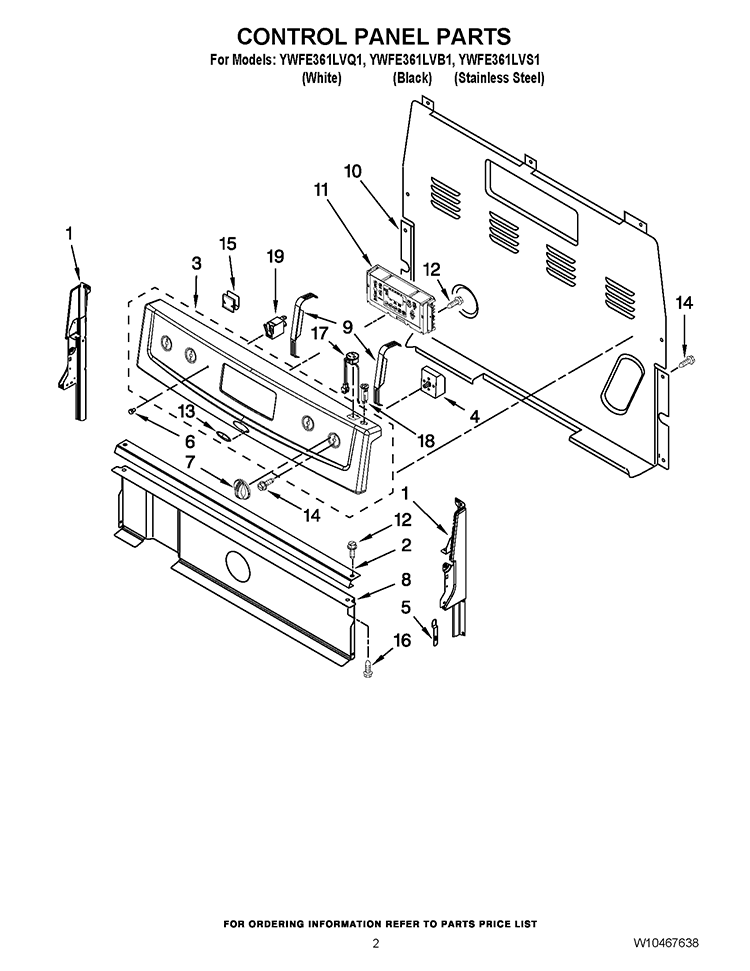 CONTROL PANEL PARTS Diagram and Parts List for YWFE361LVB1  Whirlpool Range