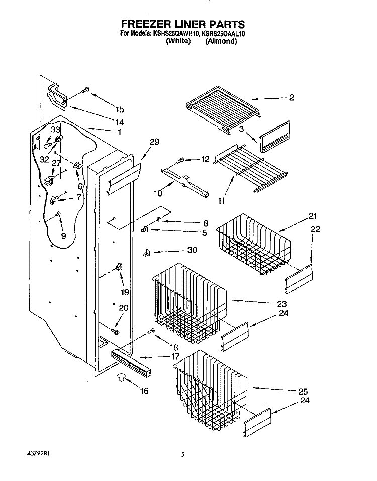 FREEZER LINER Diagram and Parts List for KSRS25QAAL10  KitchenAid Refrigerator