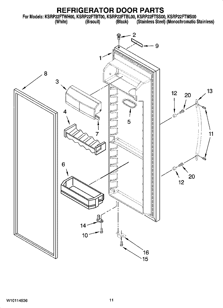 REFRIGERATOR DOOR PARTS Diagram and Parts List for KSRP22FTMS00  KitchenAid Refrigerator