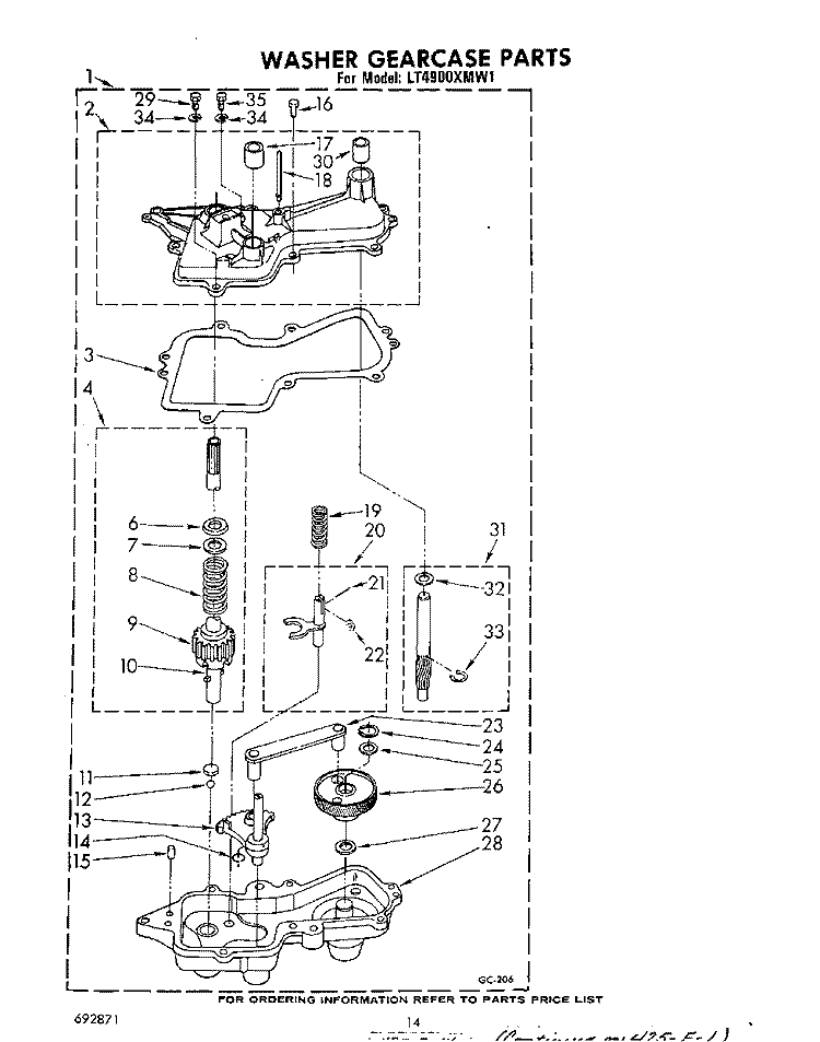 WASHER GEARCASE Diagram and Parts List for LT4900XMW1  Whirlpool Washer Dryer Combo