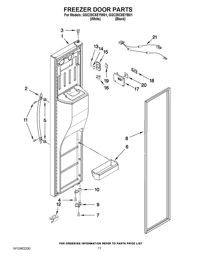 FREEZER DOOR PARTS Diagram and Parts List for GSC25C5EYW01  Whirlpool Refrigerator