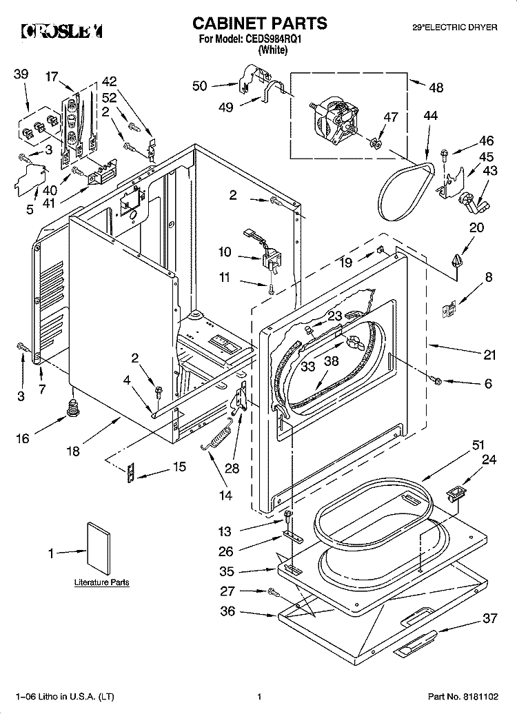 CABINET PARTS Diagram and Parts List for CEDS984RQ1  Crosley Dryer