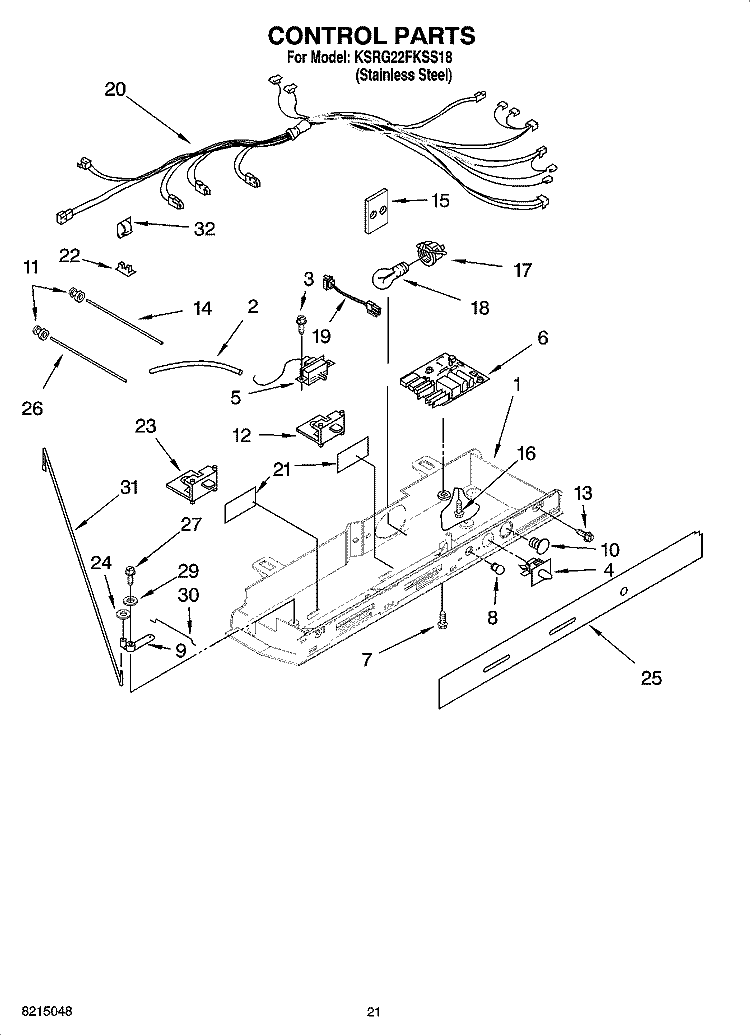CONTROL PARTS, OPTIONAL PARTS (NOT INCLUDED) Diagram and Parts List for KSRG22FKSS18  KitchenAid Refrigerator