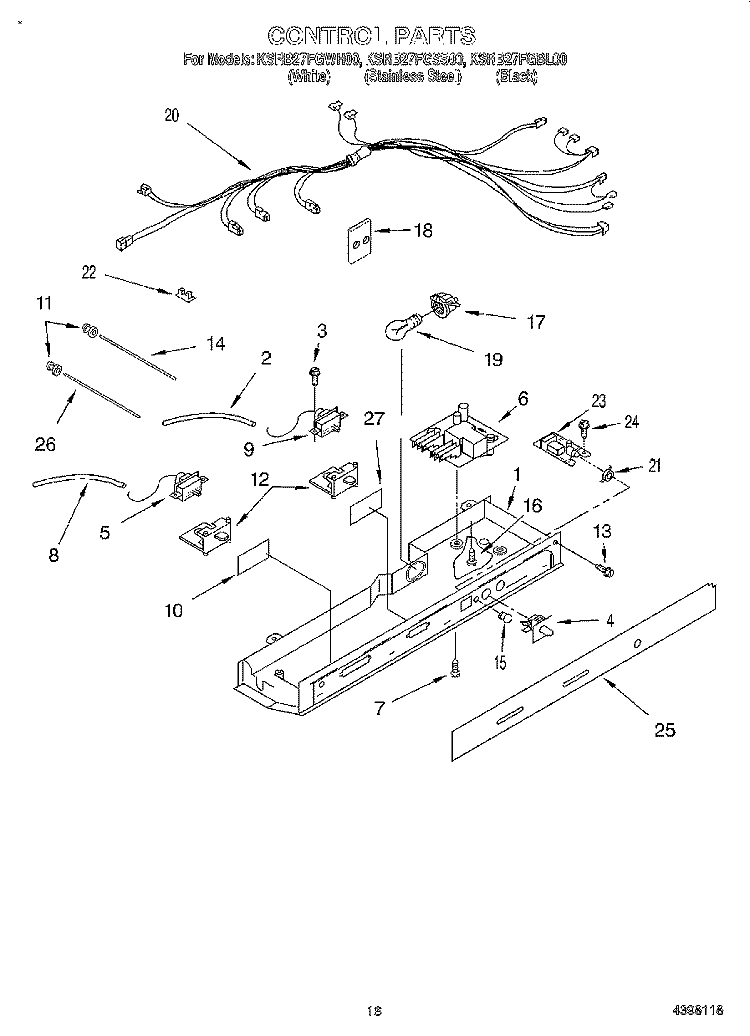 CONTROL Diagram and Parts List for KSRB27FGBL00  KitchenAid Refrigerator