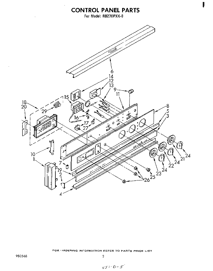 CONTROL PANEL Diagram and Parts List for RB270PXK0  Whirlpool Wall Oven