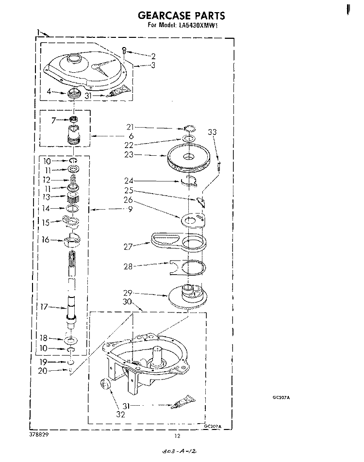 GEARCASE Diagram and Parts List for LA5430XMW1  Whirlpool Washer