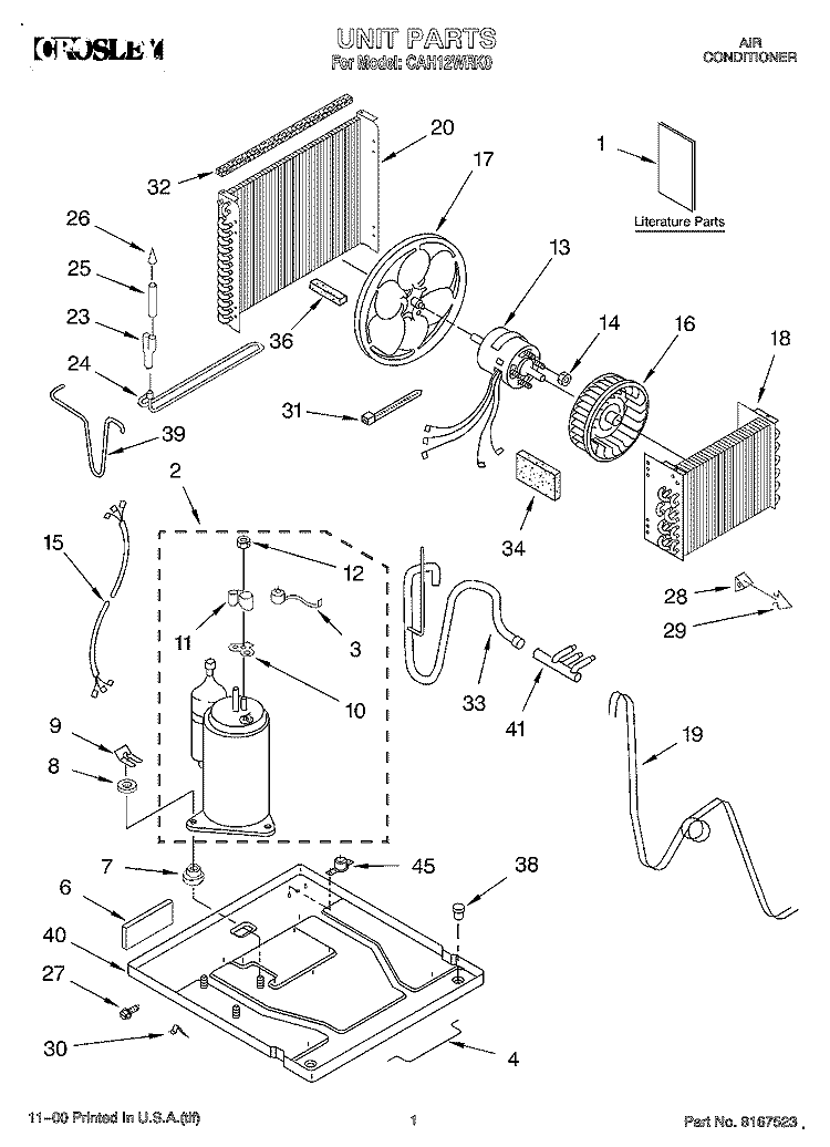 UNIT, LITERATURE Diagram and Parts List for CAH12WRK0  Crosley Air Conditioner