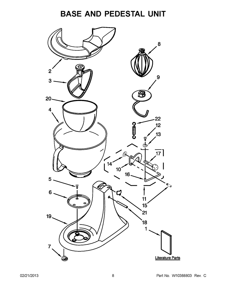 BASE AND PEDESTAL UNIT Diagram and Parts List for 5KSM160PSAAC0  KitchenAid Mixer