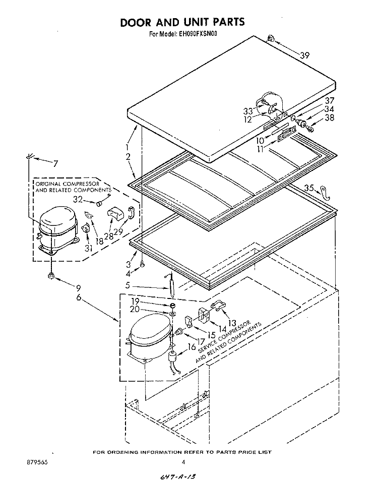 SECTION Diagram and Parts List for EH090FXSN00  Whirlpool Freezer