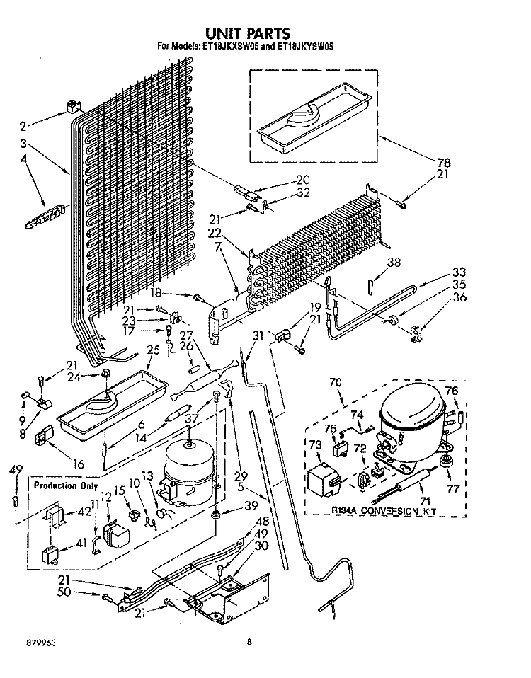 UNIT Diagram and Parts List for ET18JKYSF05  Whirlpool Refrigerator