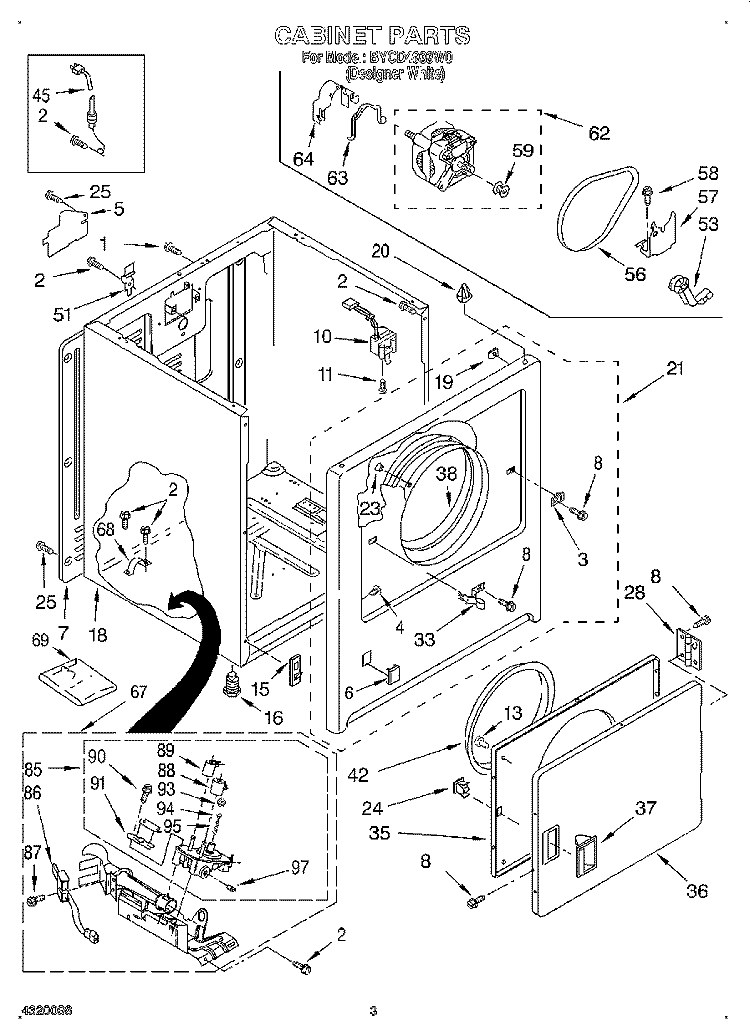 CABINET Diagram and Parts List for BYCD4933W0  Whirlpool Dryer