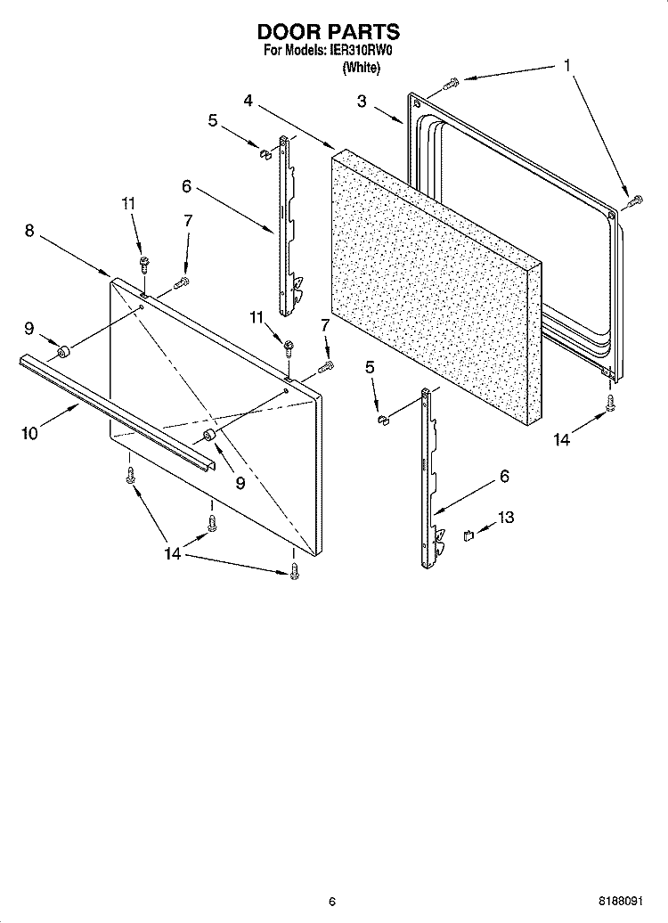 DOOR PARTS Diagram and Parts List for IER310RW0  Inglis Range